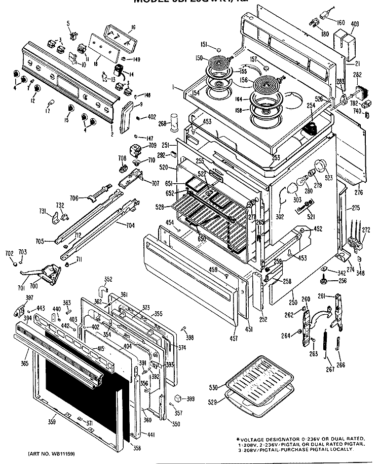 Section Diagram and Parts List for JBP26G*K2  General Electric Range