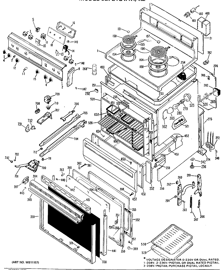 Section Diagram and Parts List for JBP24G*K1  General Electric Range