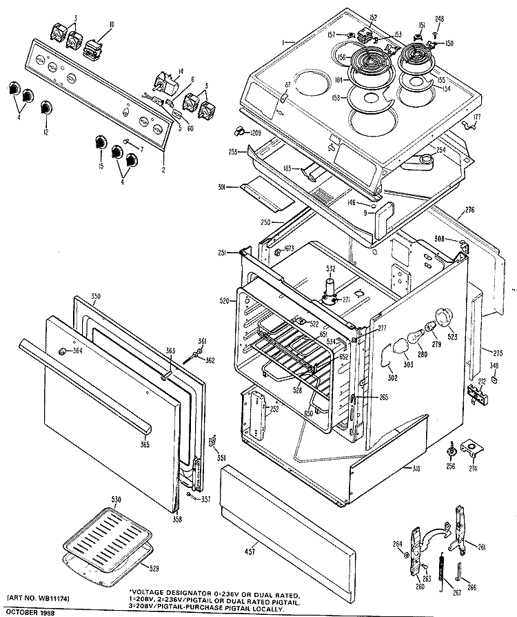 Section Diagram and Parts List for JSS01*J3  General Electric Range