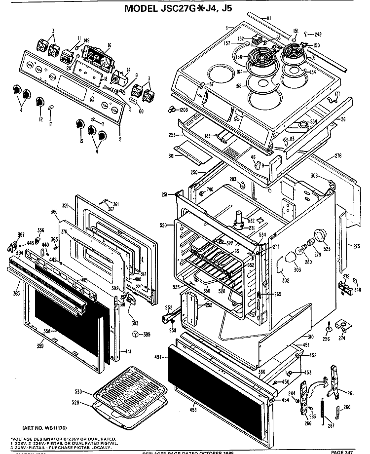 Section Diagram and Parts List for JSC27G*J4  General Electric Range