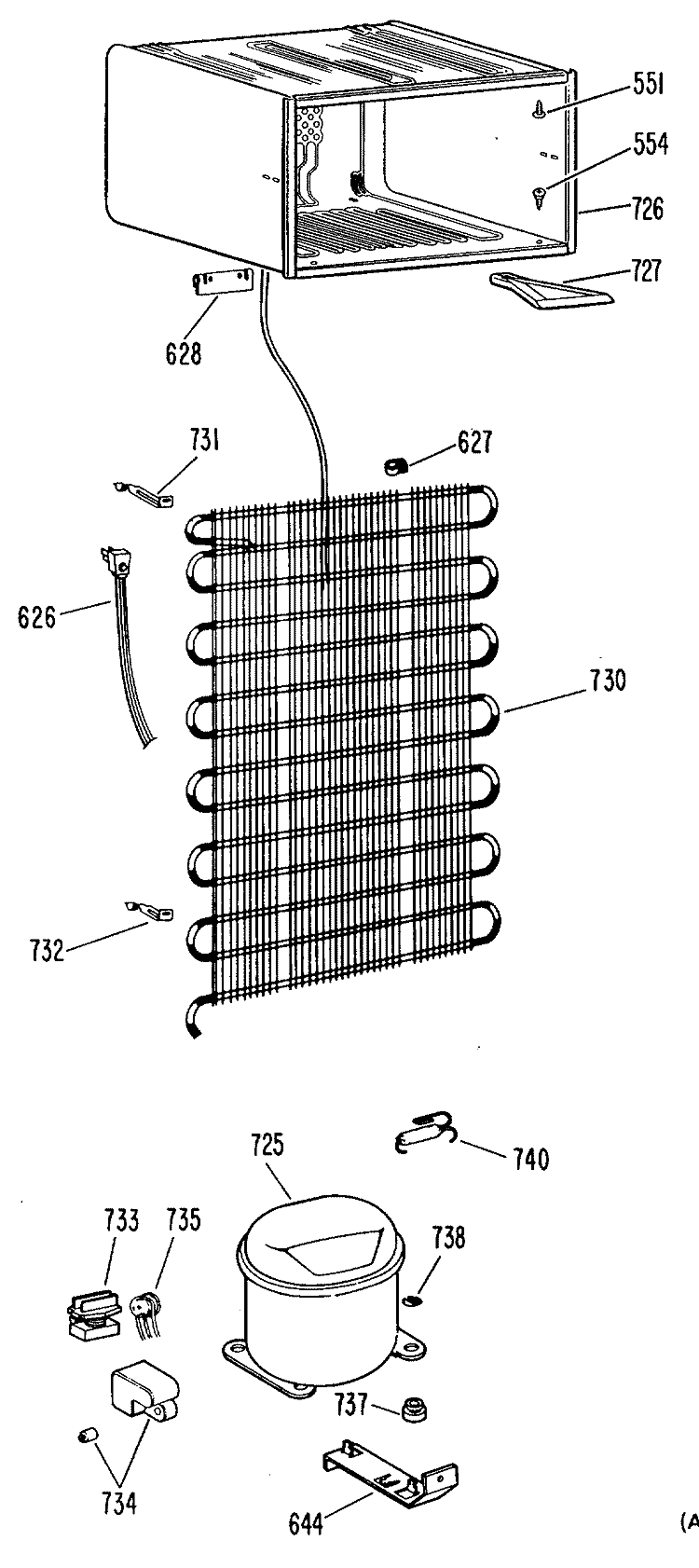 Section Diagram and Parts List for TA14SKBLWH  General Electric Refrigerator