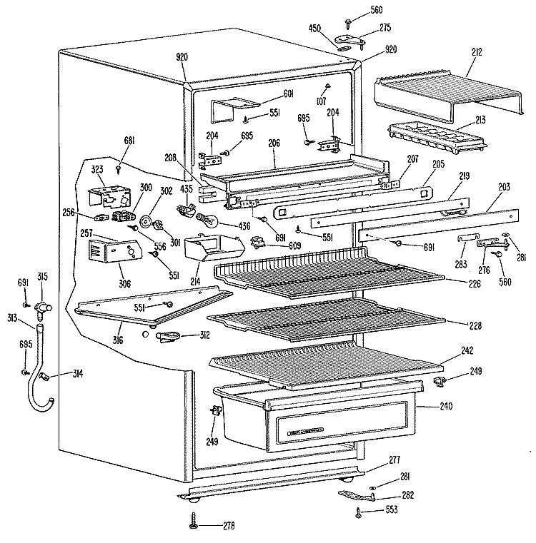 Section Diagram and Parts List for TB15SKBRAD  General Electric Refrigerator