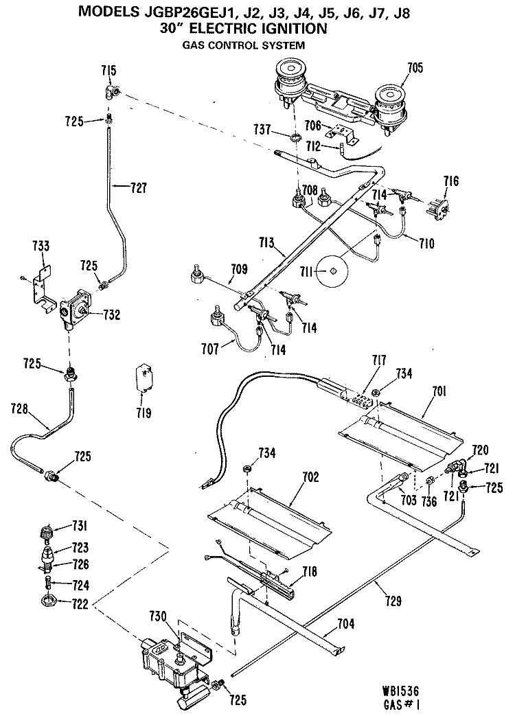 30" ELECTRIC IGNITION Diagram and Parts List for JGBP26GEJ4  General Electric Range