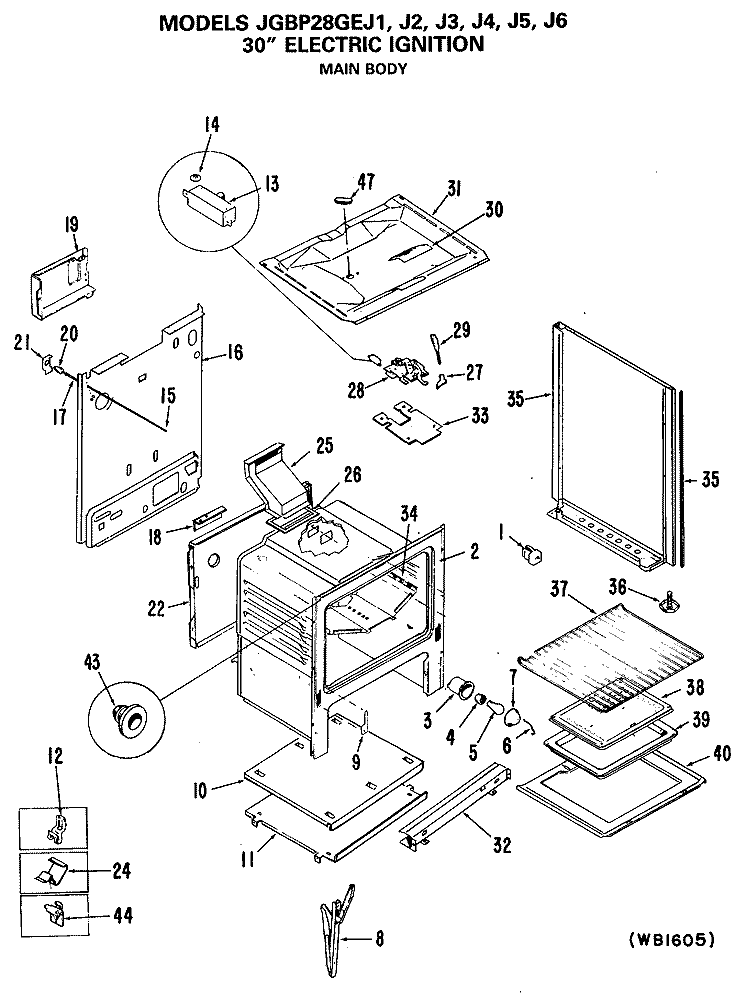 30" ELECTRIC IGNITION Diagram and Parts List for JGBP28GEJ6  General Electric Range