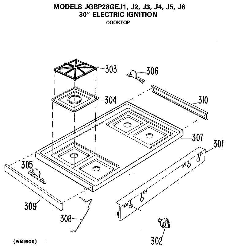 30" ELECTRIC IGNITION Diagram and Parts List for JGBP28GEJ6  General Electric Range