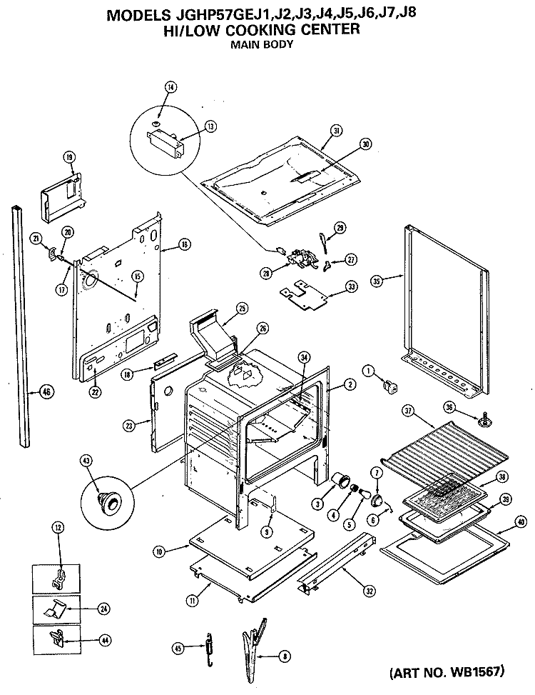 HI / LOW COOKING CENTER Diagram and Parts List for JGHP57GEJ4  General Electric Range