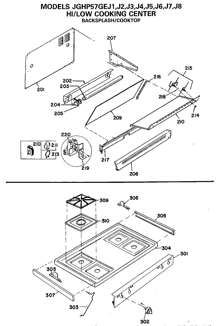 HI / LOW COOKING CENTER Diagram and Parts List for JGHP57GEJ4  General Electric Range