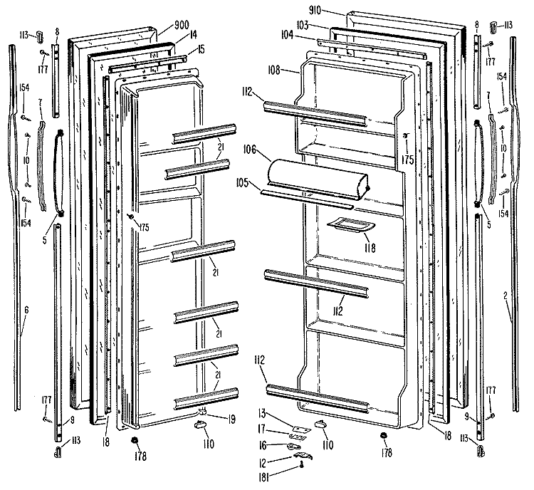 Section Diagram and Parts List for TFX20DKD  General Electric Refrigerator