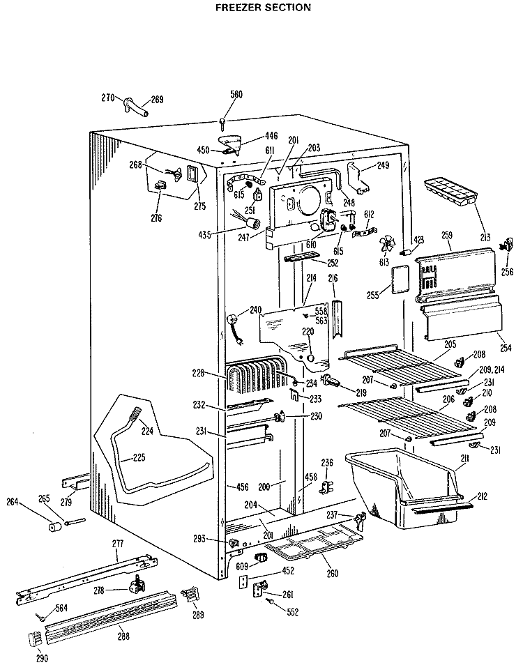 FREEZER SECTION Diagram and Parts List for TFX20DKD  General Electric Refrigerator