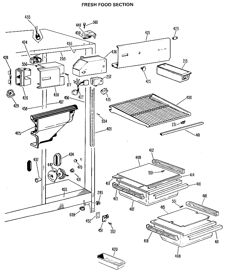 FRESH FOOD SECTION Diagram and Parts List for TFX20DKD  General Electric Refrigerator