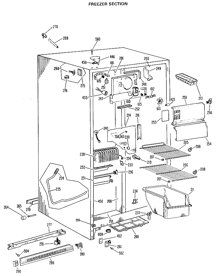 FREEZER SECTION Diagram and Parts List for TFX19LKD  General Electric Refrigerator