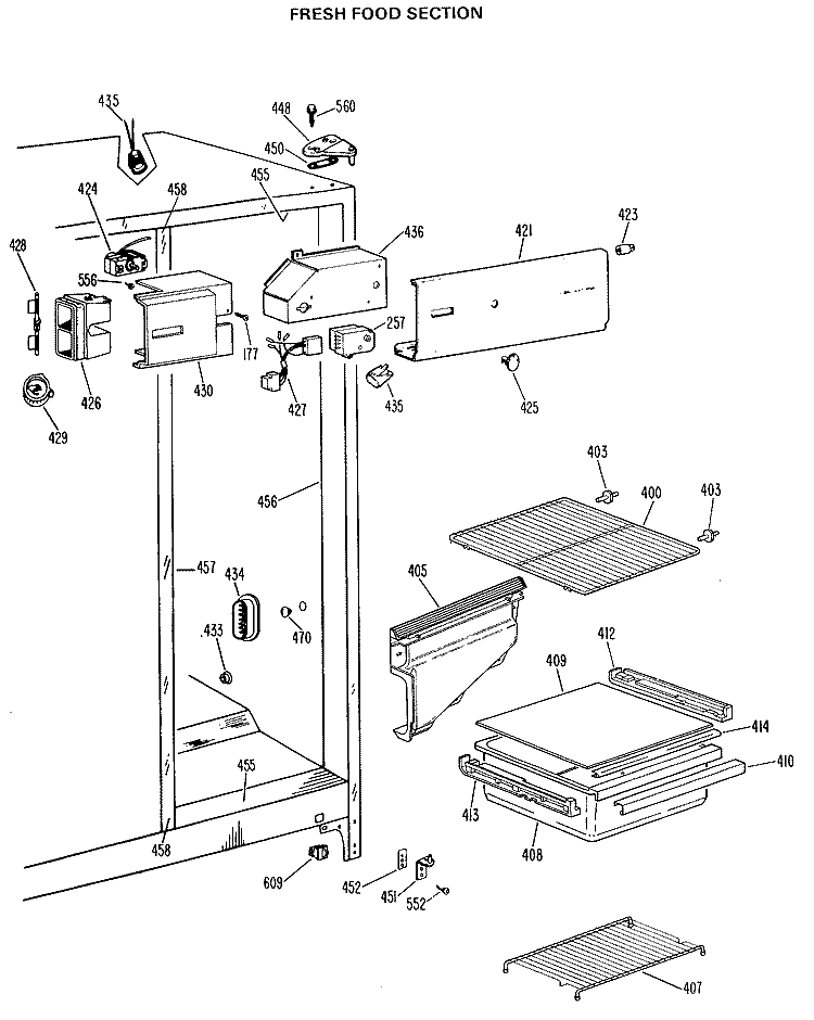 FRESH FOOD SECTION Diagram and Parts List for TFX19LKD  General Electric Refrigerator