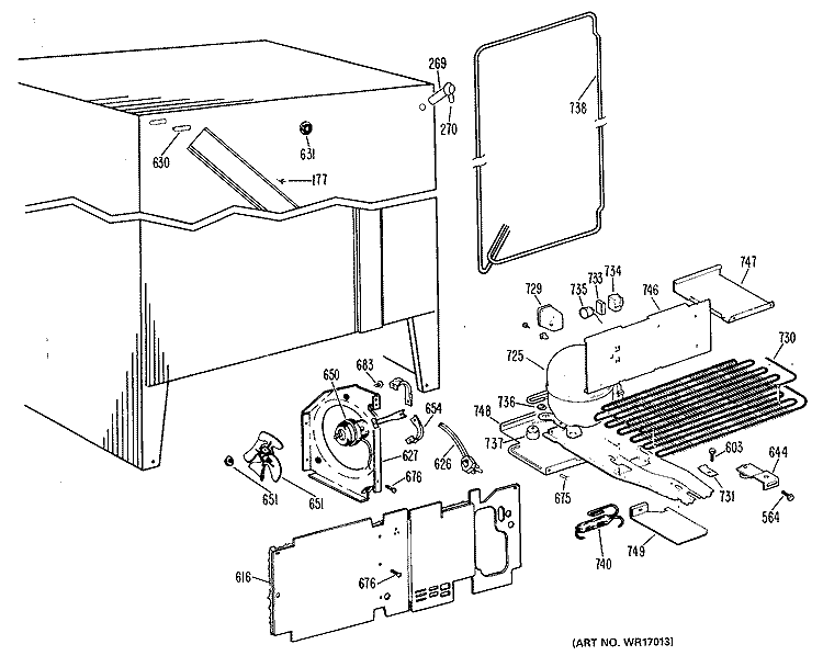 Section Diagram and Parts List for TFX19LKD  General Electric Refrigerator
