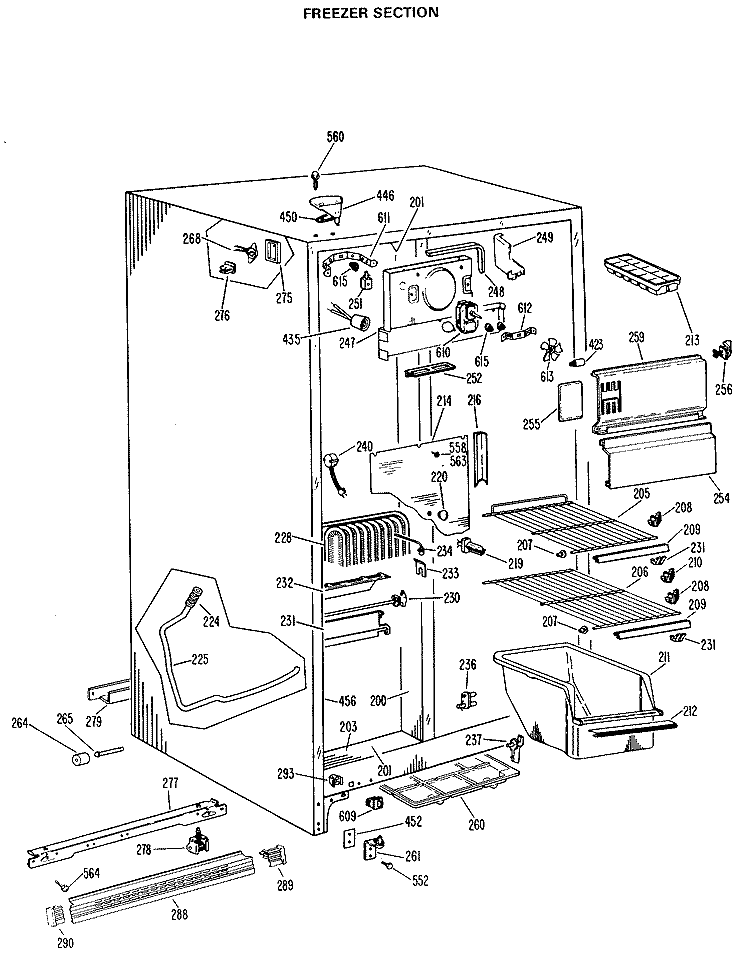 FREEZER SECTION Diagram and Parts List for TFX20KKC  General Electric Refrigerator