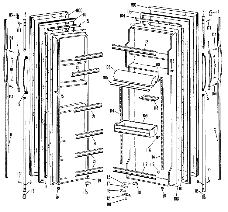 Section Diagram and Parts List for TFX22KKD  General Electric Refrigerator