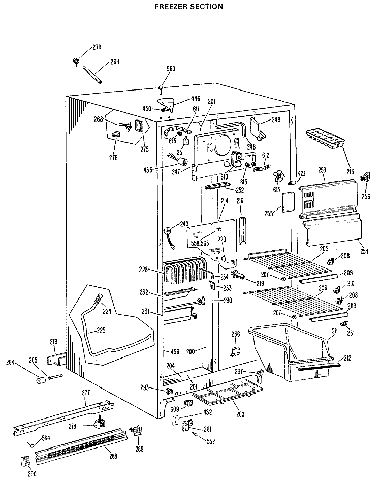 FREEZER SECTION Diagram and Parts List for TFX22KKD  General Electric Refrigerator