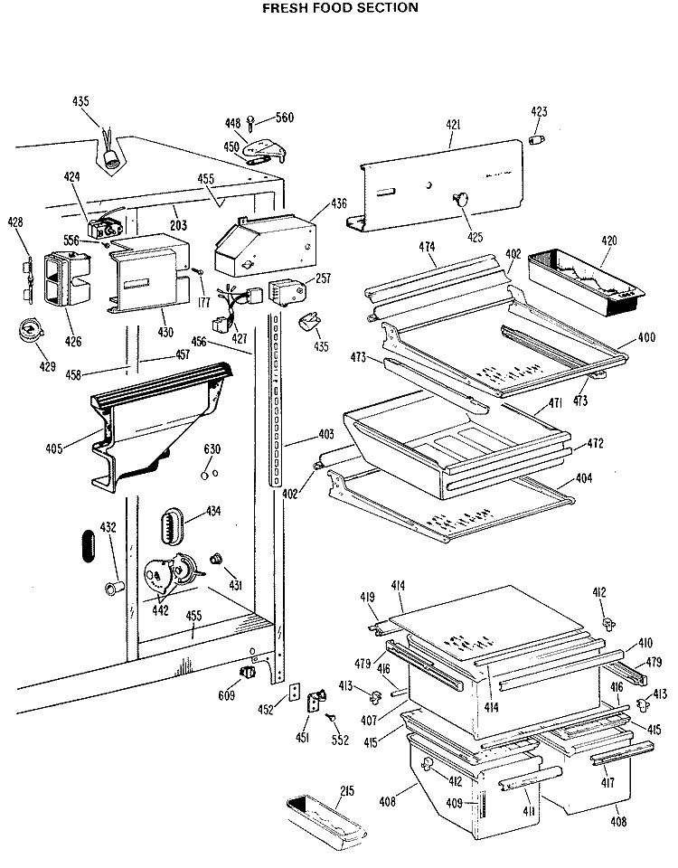 FRESH FOOD SECTION Diagram and Parts List for TFX22KKD  General Electric Refrigerator