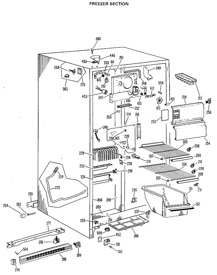 FREEZER SECTION Diagram and Parts List for TFX22ZKC  General Electric Refrigerator