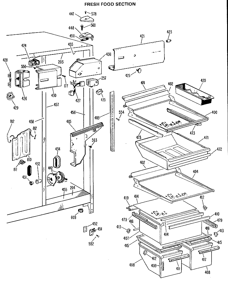 FRESH FOOD SECTION Diagram and Parts List for TFX22RKD  General Electric Refrigerator