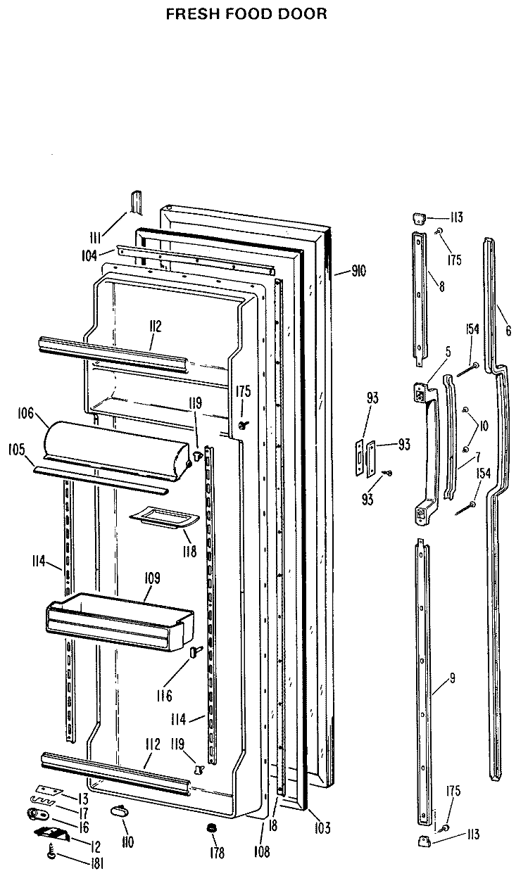 Section Diagram and Parts List for TFX24EKD  General Electric Refrigerator
