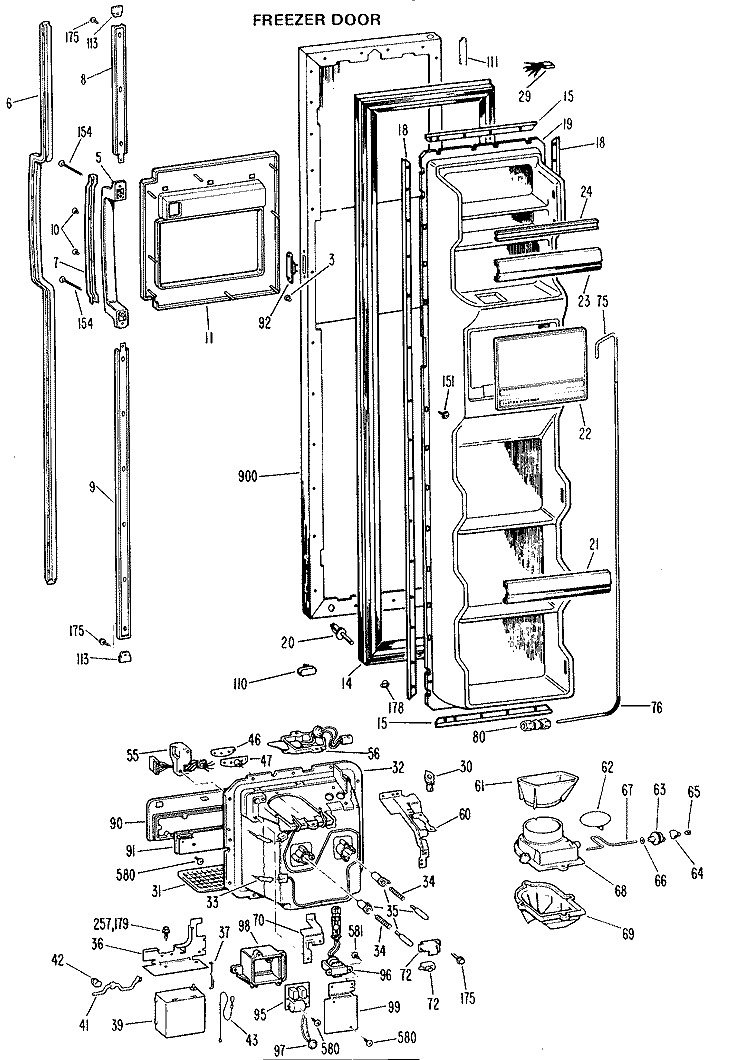 FREEZER DOOR Diagram and Parts List for TFX24EKD  General Electric Refrigerator