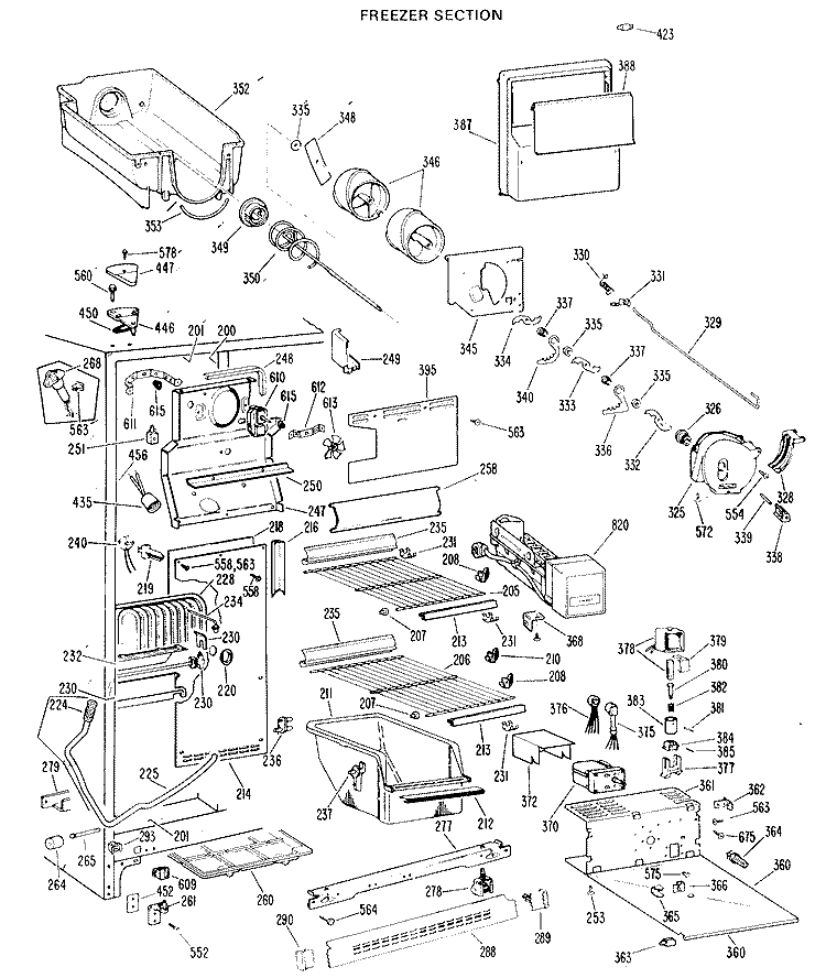 FREEZER SECTION Diagram and Parts List for TFX24FKC  General Electric Refrigerator