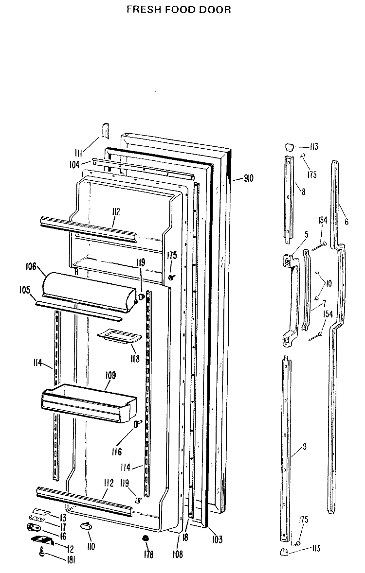 FRESH FOOD DOOR Diagram and Parts List for TFX24RKD  General Electric Refrigerator