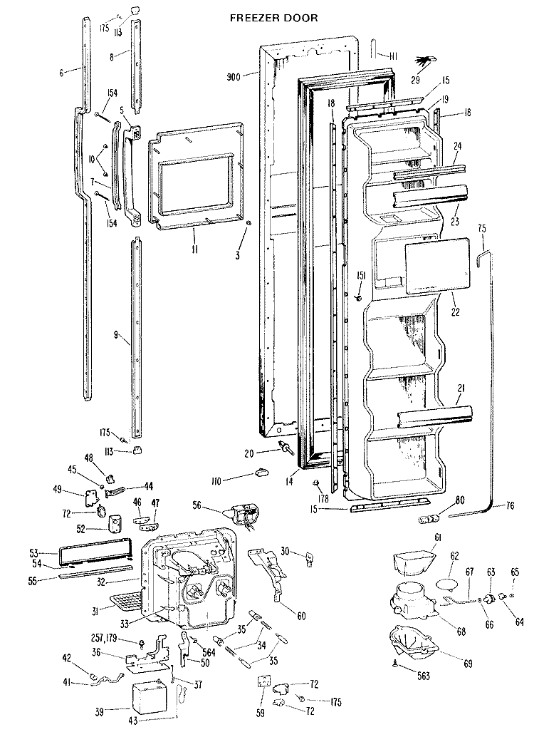 FREEZER DOOR Diagram and Parts List for TFX24RKD  General Electric Refrigerator