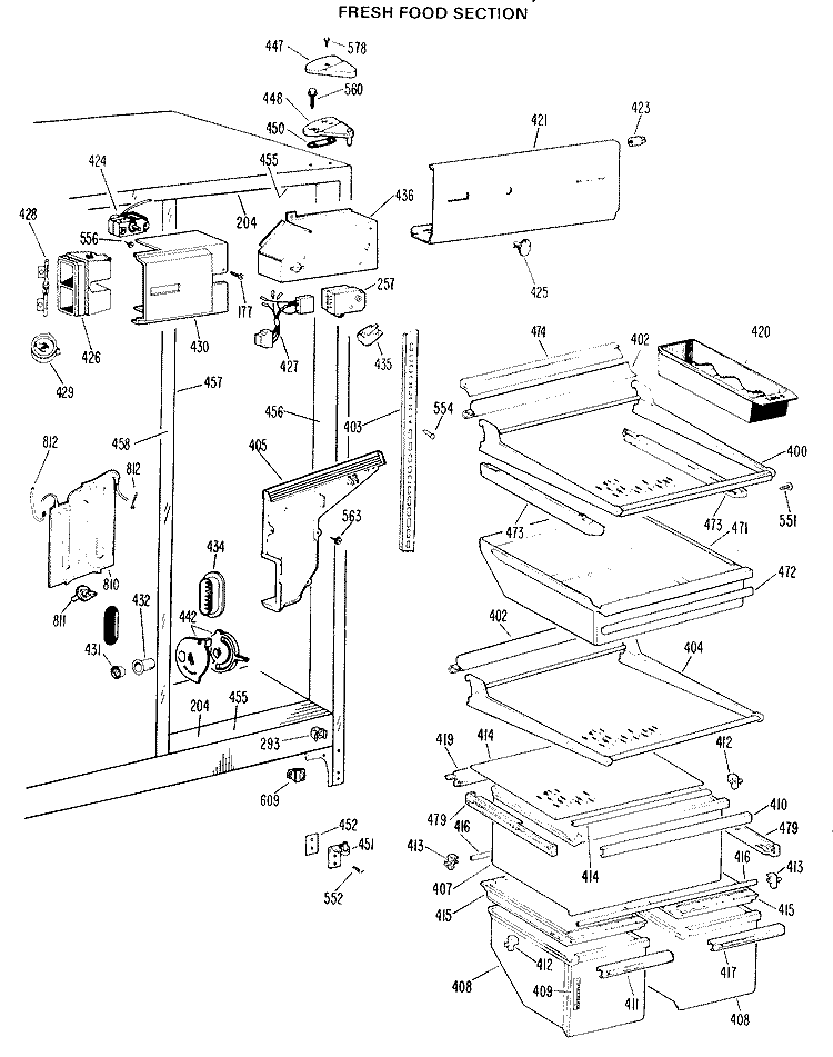 FRESH FOOD SECTION Diagram and Parts List for TFX24RKD  General Electric Refrigerator