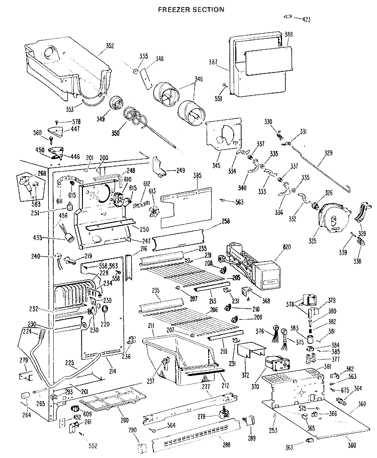 FREEZER SECTION Diagram and Parts List for TFX24RKD  General Electric Refrigerator
