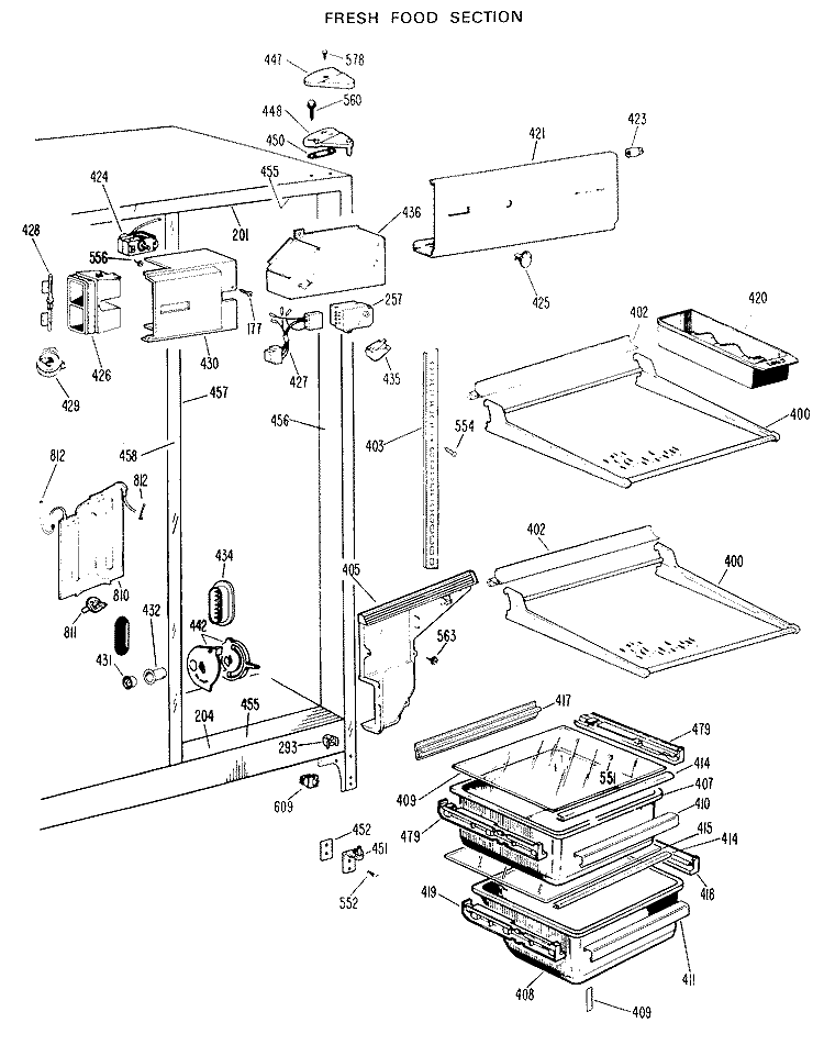 FRESH FOOD SECTION Diagram and Parts List for TFX24SKD  General Electric Refrigerator