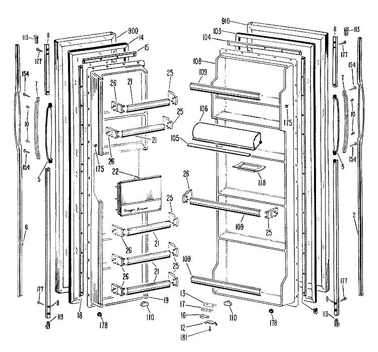 Section Diagram and Parts List for TFX24ZKC  General Electric Refrigerator