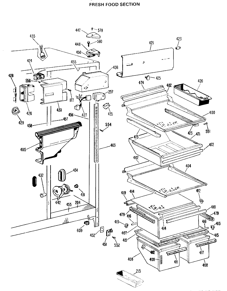 FRESH FOOD SECTION Diagram and Parts List for TFX24ZKC  General Electric Refrigerator