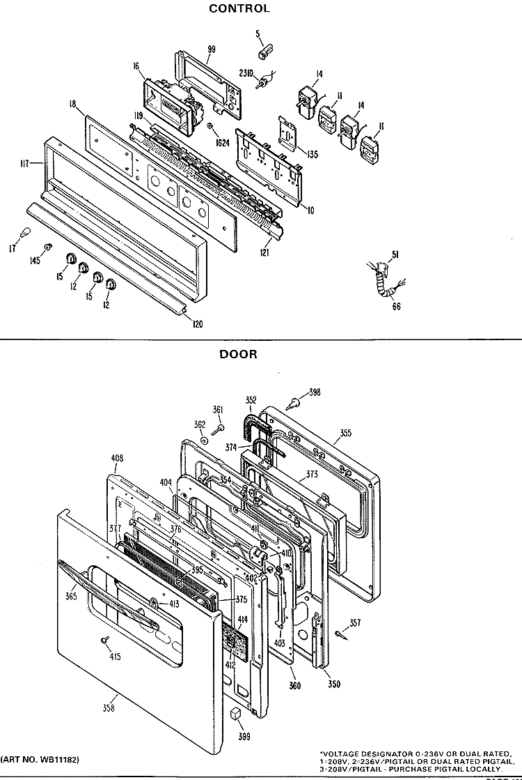 CONTROL Diagram and Parts List for JKP27*J4  General Electric Wall Oven