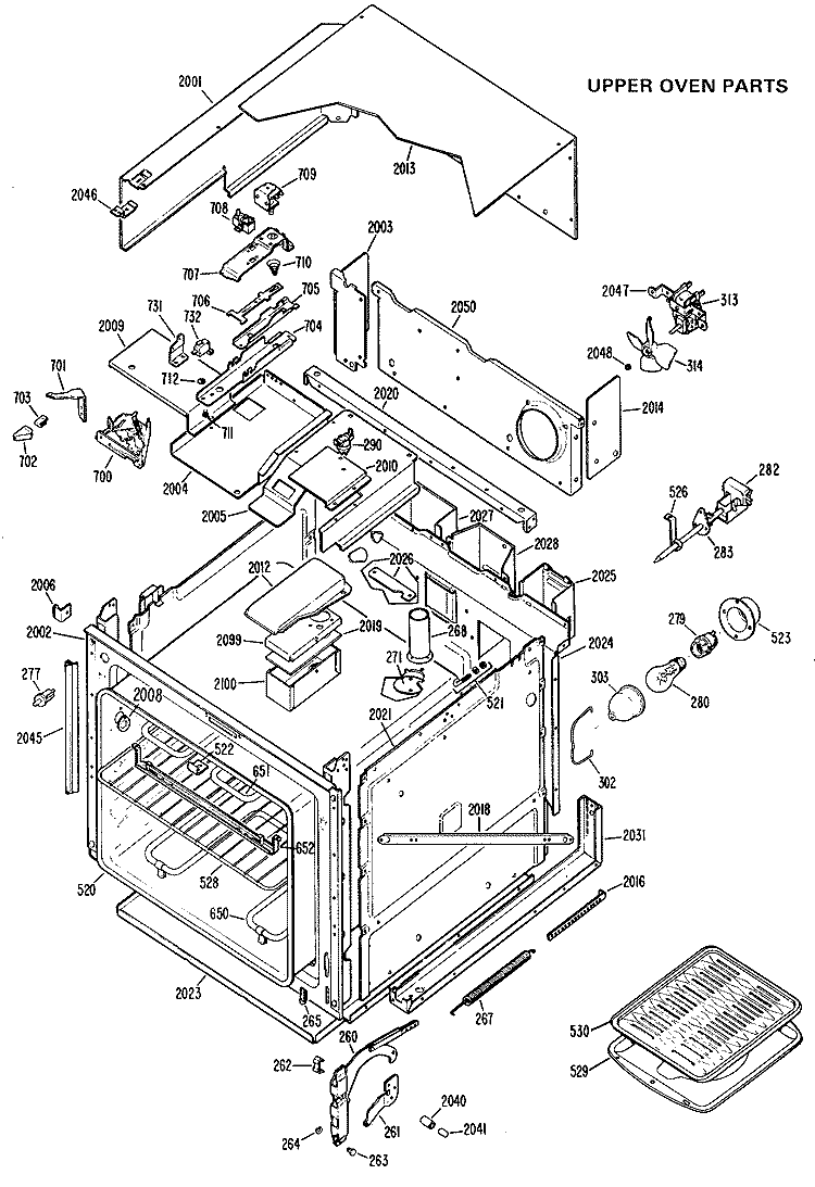 UPPER OVEN PARTS Diagram and Parts List for JKP27*J4  General Electric Wall Oven