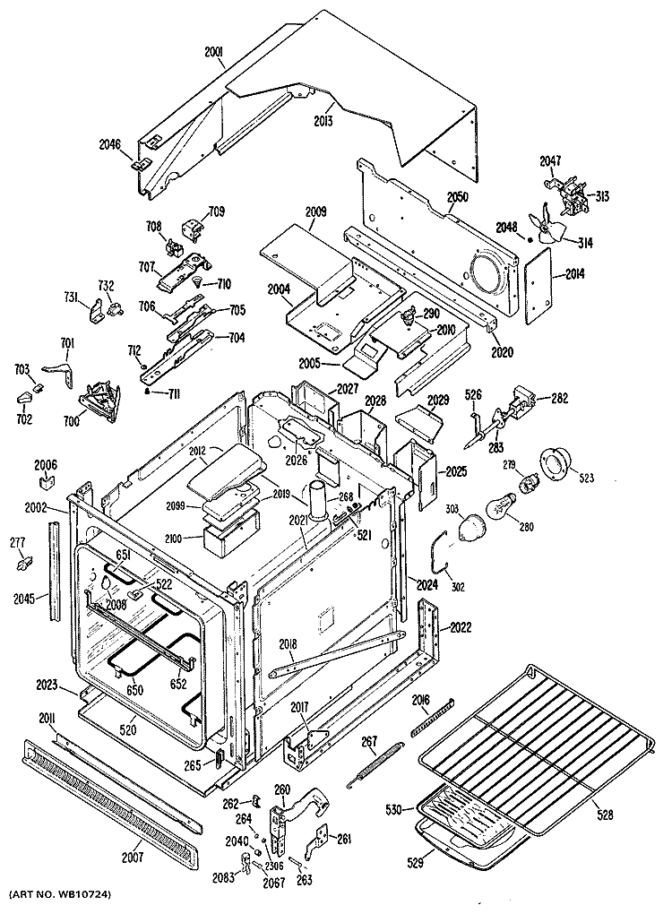 Section Diagram and Parts List for JRP03G*J3  General Electric Wall Oven