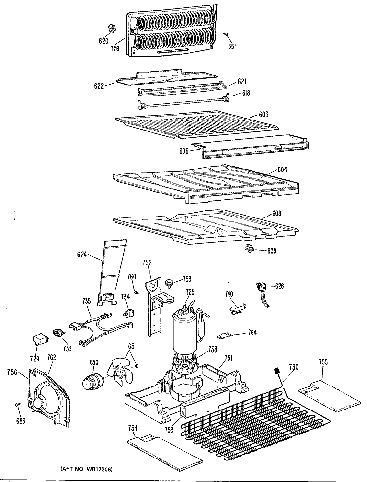 Section Diagram and Parts List for TBX19ZKER  General Electric Refrigerator