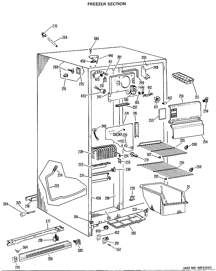 FREEZER SECTION Diagram and Parts List for TFX19LLC  General Electric Refrigerator