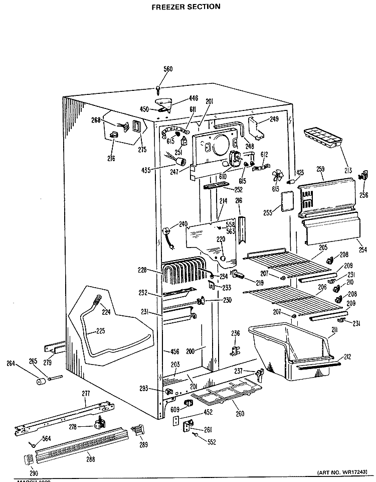 FREEZER SECTION Diagram and Parts List for TFX20KLG  General Electric Refrigerator