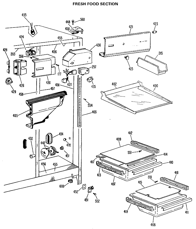 FRESH FOOD SECTION Diagram and Parts List for TFX20KLG  General Electric Refrigerator