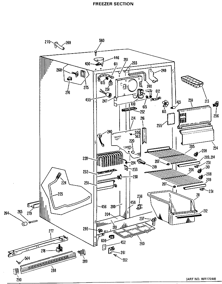 FREEZER SECTION Diagram and Parts List for TFX20PLB  General Electric Refrigerator