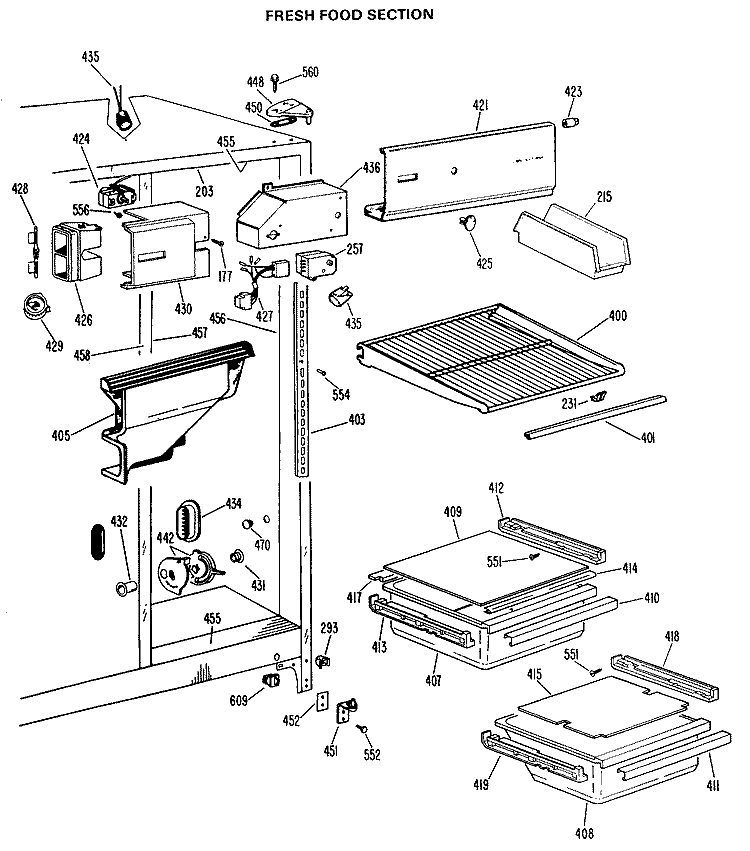 FRESH FOOD SECTION Diagram and Parts List for TFX20PLB  General Electric Refrigerator