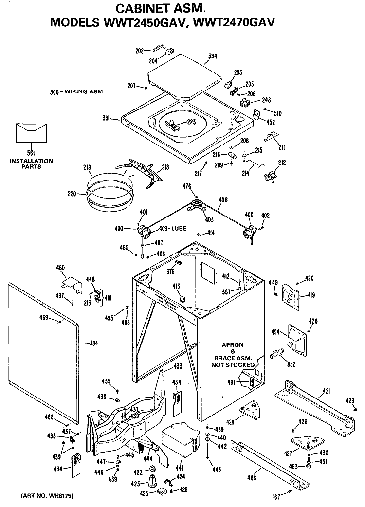 CABINET ASM. Diagram and Parts List for WWT2450GAV  General Electric Washer