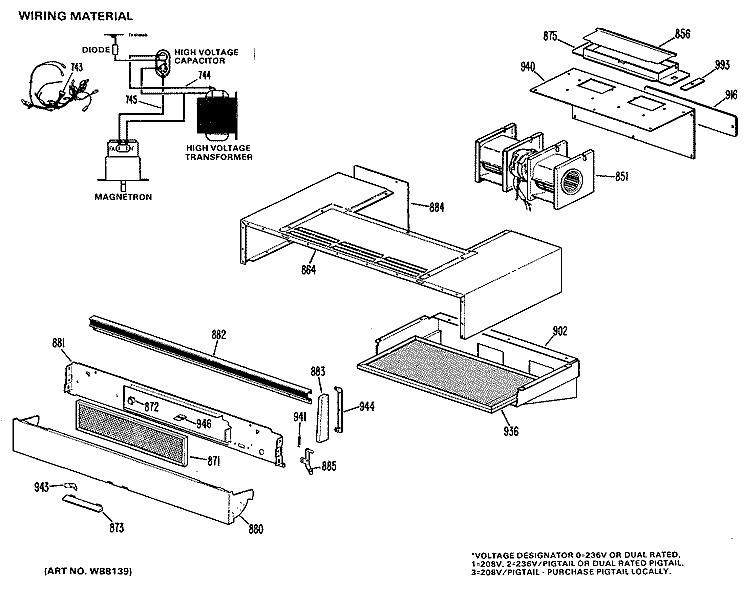 WIRING MATERIAL Diagram and Parts List for JHP62N*K4  General Electric Microwave Oven Combo