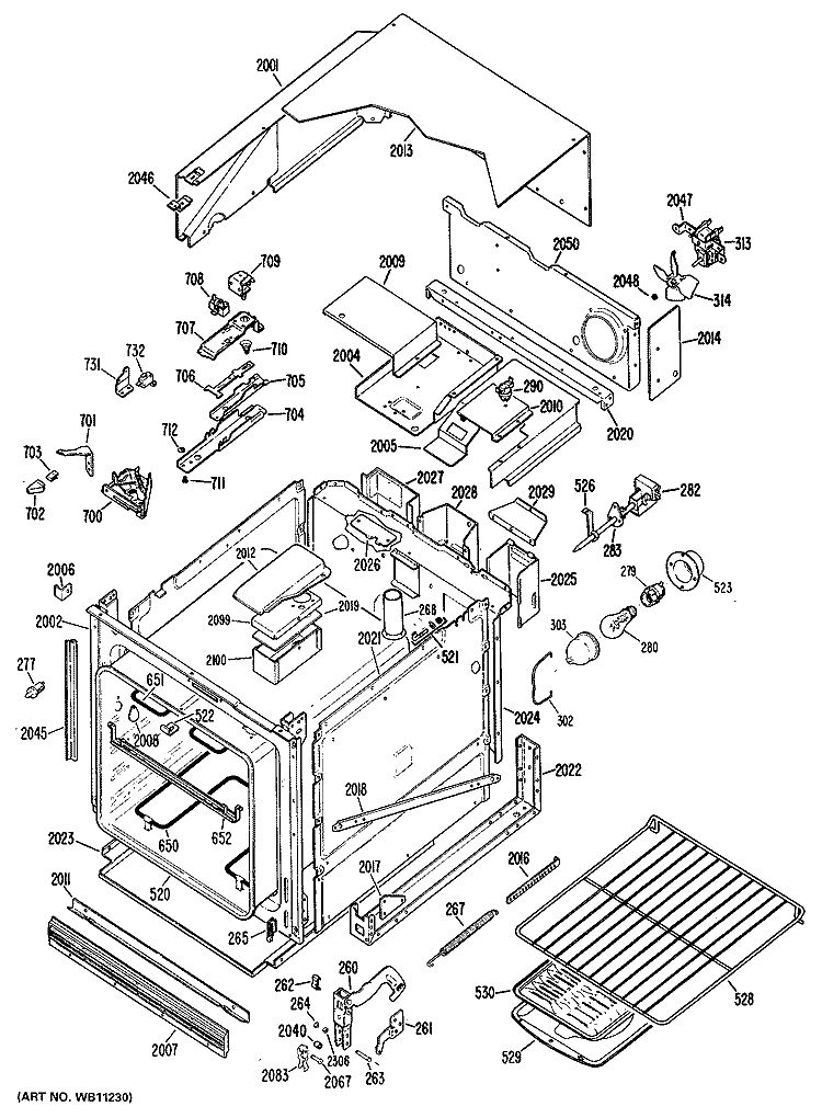 Section Diagram and Parts List for JRP03G*J5  General Electric Wall Oven
