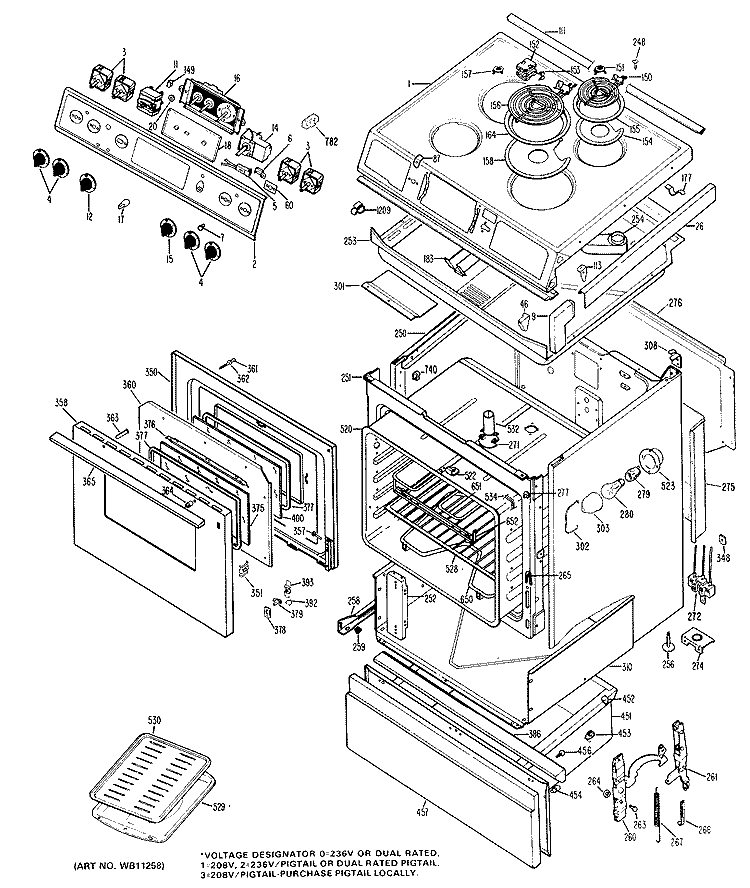 Section Diagram and Parts List for JSS26*J6  General Electric Range