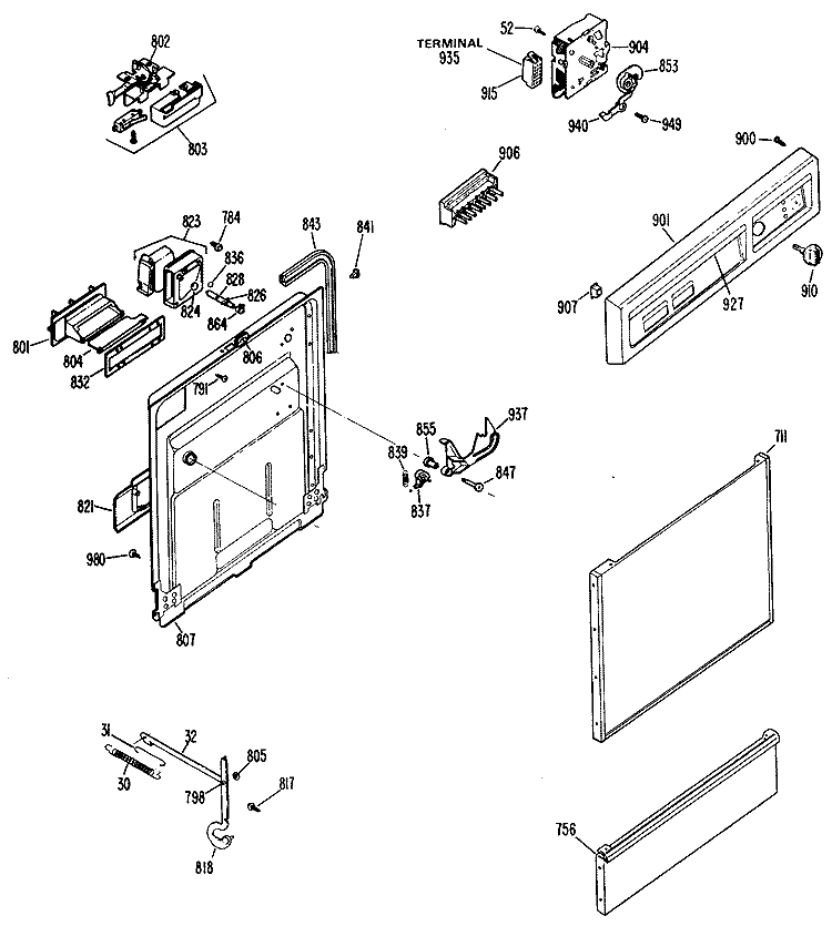 Section Diagram and Parts List for GSD400YK02BK  General Electric Dishwasher