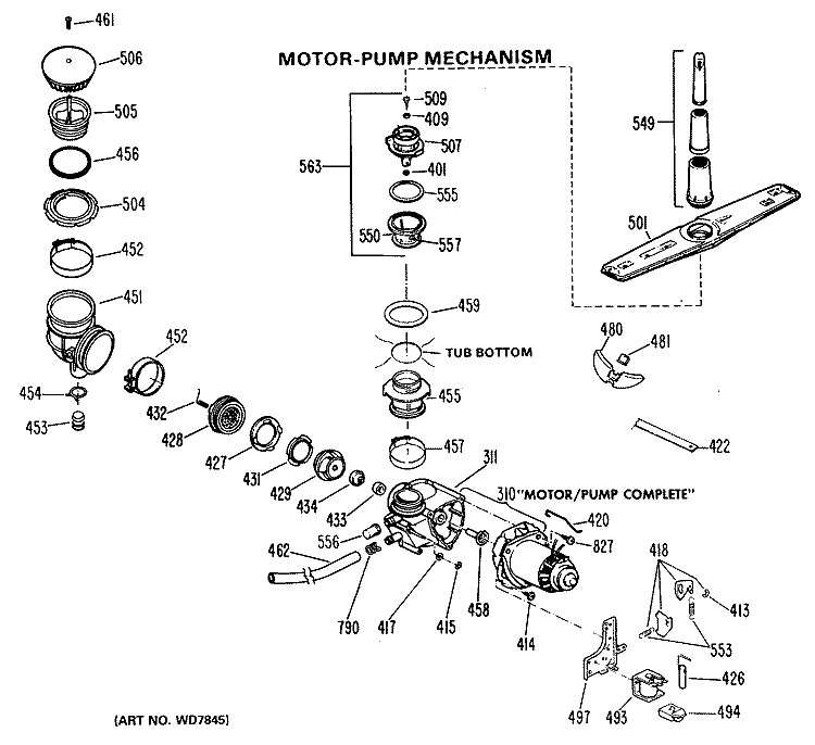 MOTOR - PUMP MECHANISM Diagram and Parts List for GSD400YK02BK  General Electric Dishwasher