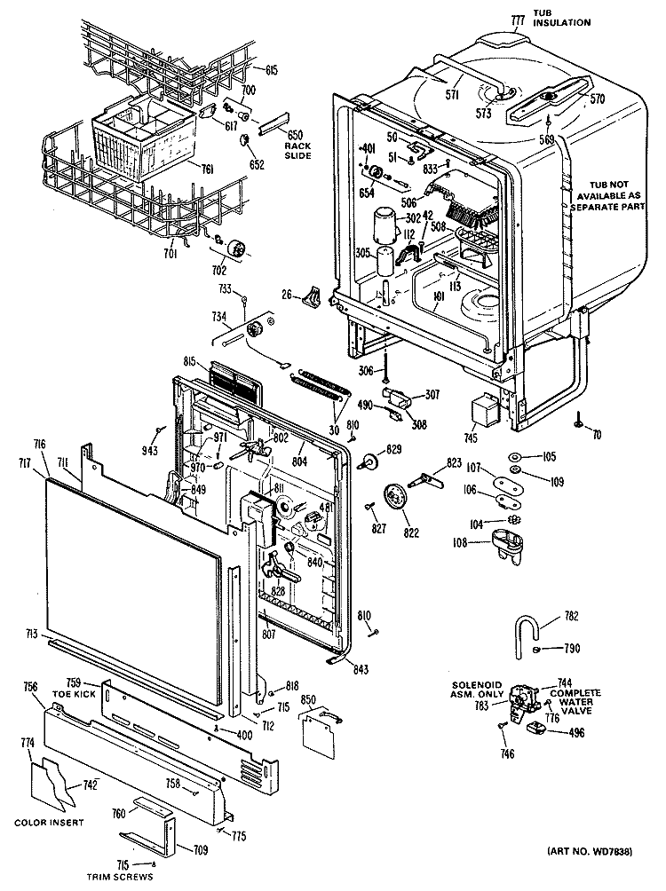 Section Diagram and Parts List for GSD2230L01  General Electric Dishwasher
