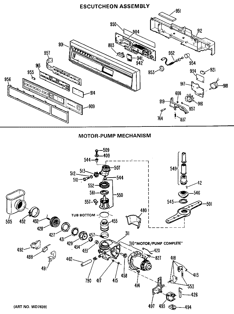 ESCUTCHEON ASSEMBLY Diagram and Parts List for GSD2230L01  General Electric Dishwasher